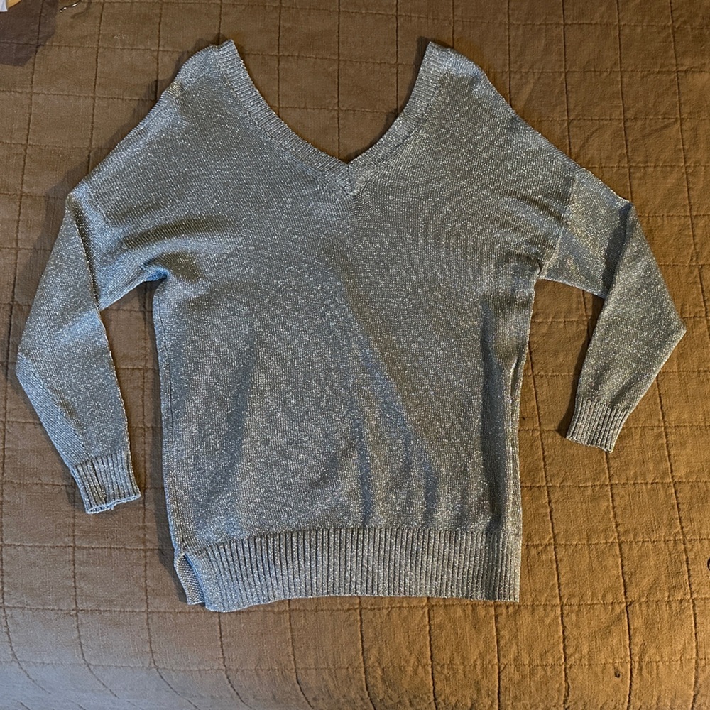 Topshop Silver V-Neck Sweater